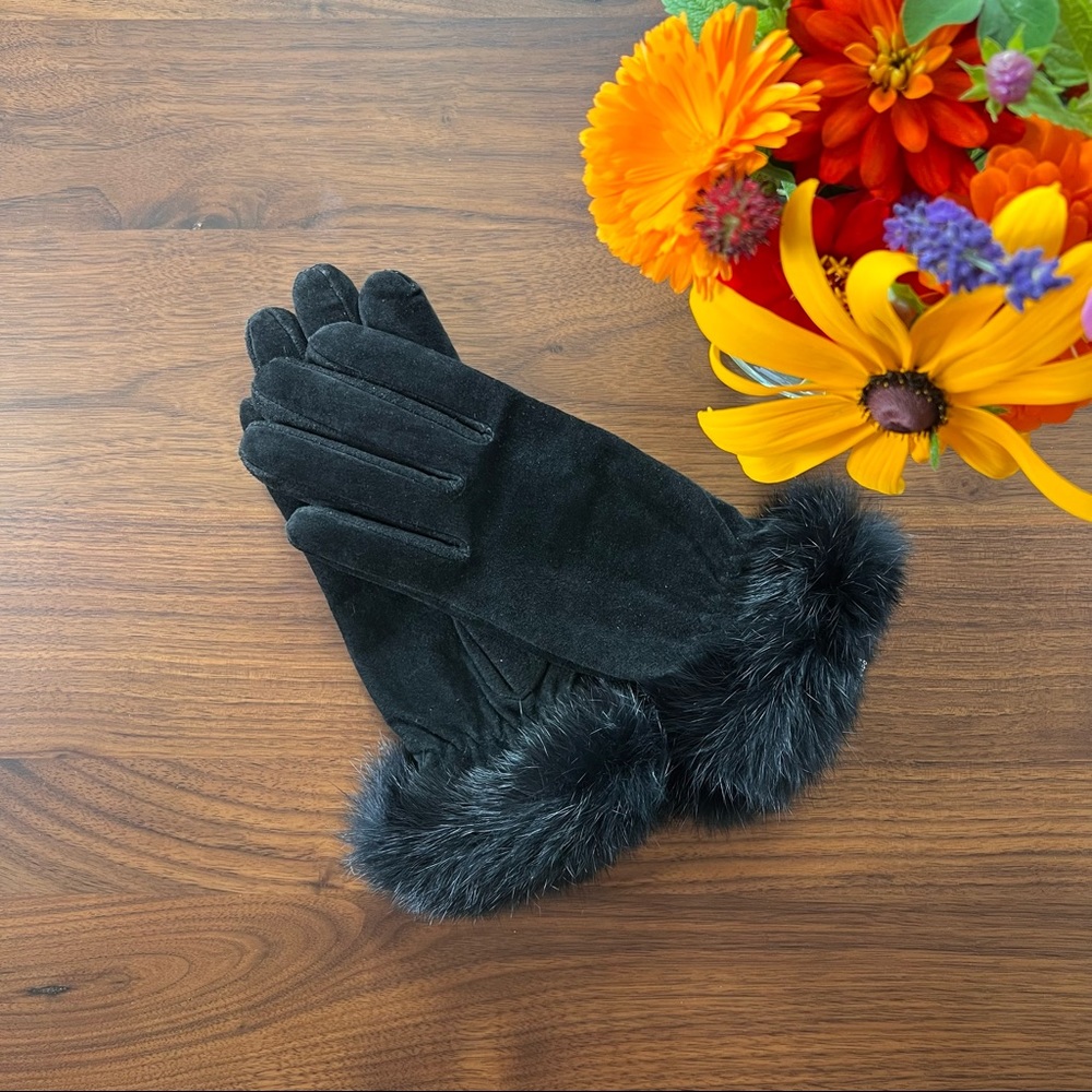 Vintage Fur Edged Suede Gloves